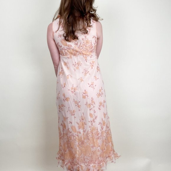 Vintage 50s 60s Nightgown Slip Dress Set Puff Sleeve Ruffle Tiered Floral MCM - Picture 4 of 10